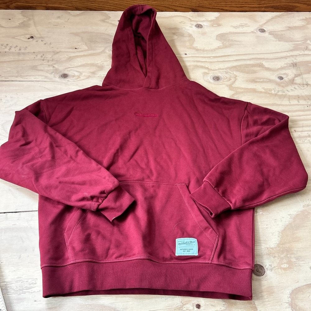 Mitchell And Ness Essential Branded Hoodie Red/Maroon Size Medium - Fits Big